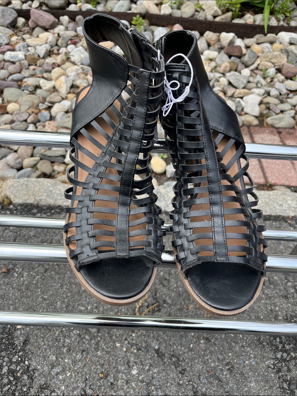 Black Strappy Gladiator Sandals - Women with heel new